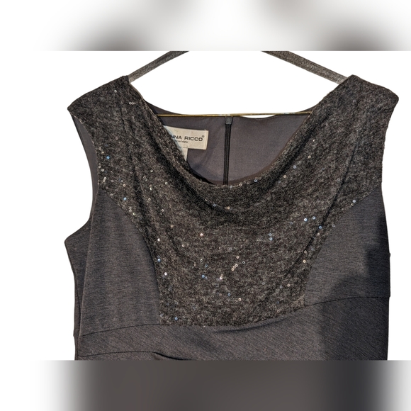 Donna Ricco grey dress with sparkly top, draping. Size 10. - Picture 2 of 4